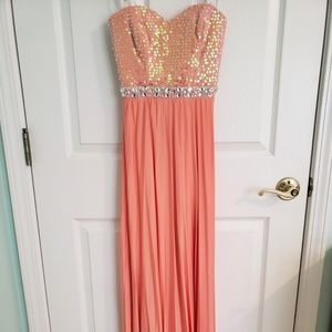 LIKE NEW - Peach Sequin Strapless Prom Dress